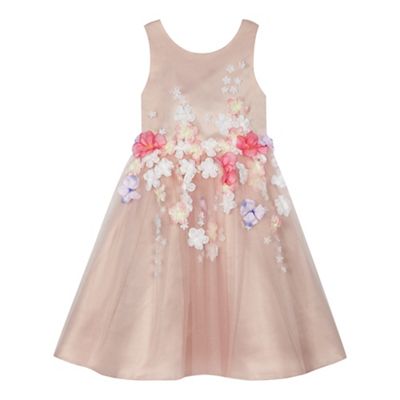 Girls' pink 3D floral dress